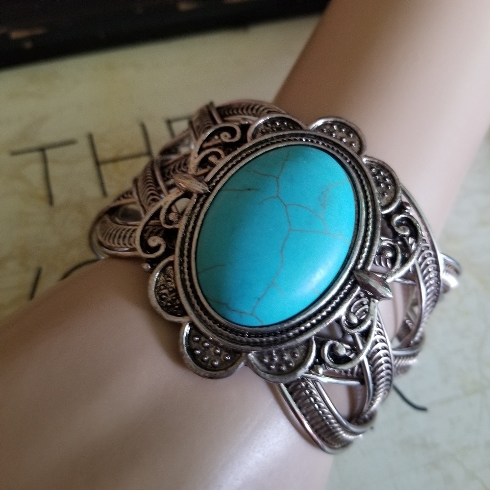Southwestern Faux Torquoise Braided Cuff Bracelet